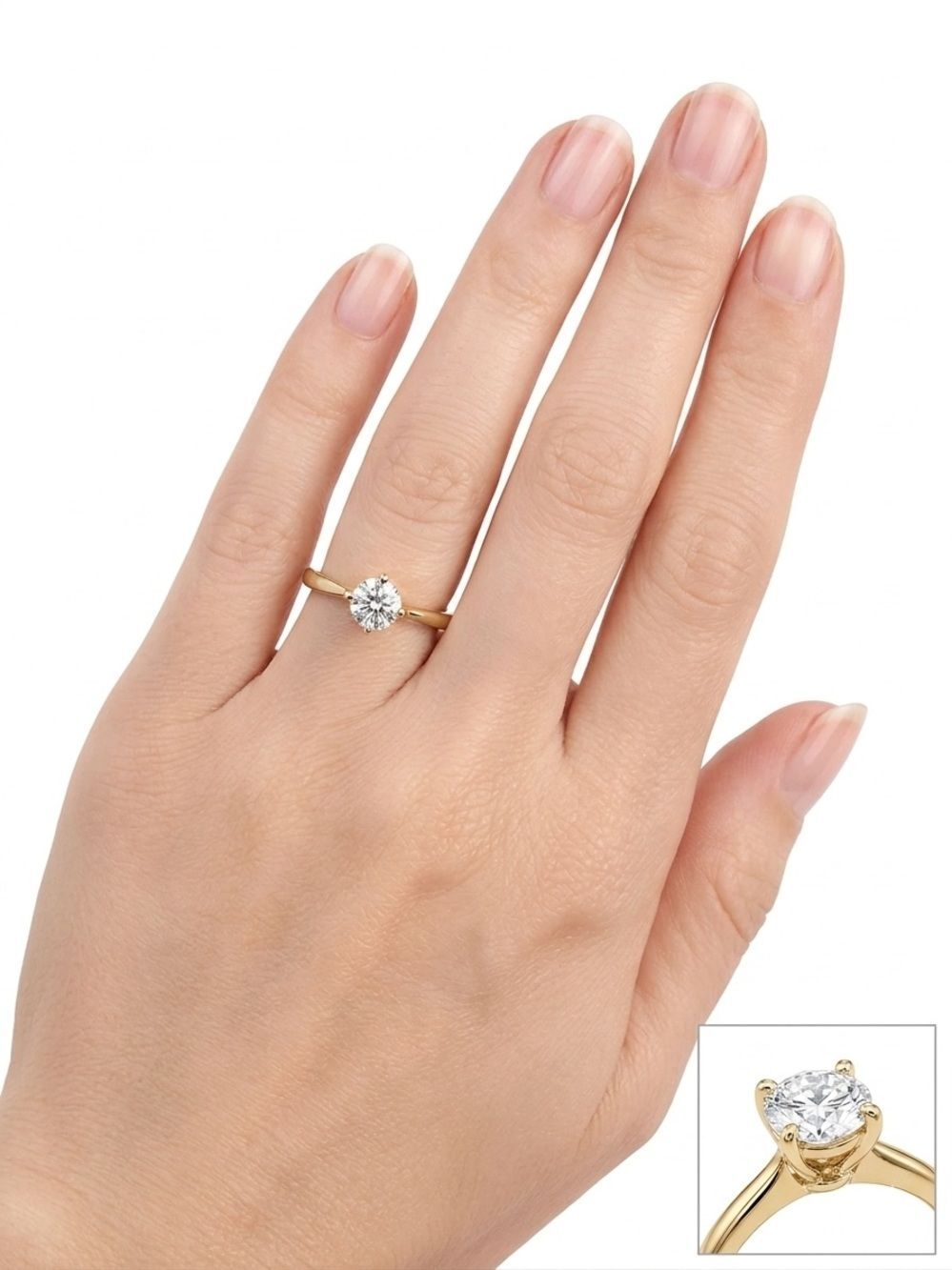 Gold Round Brilliant Cut Solitaire Ring 
NEW with Box- Women Size 7